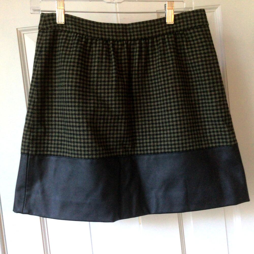 J Crew Houndstooth Wool Blend, Faux Leather Skirt Sz 4